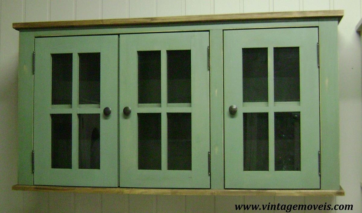 Aéreo (portas com vidro) Verde Musgo envelhecido c. Cêra - (1,20L x 0,32P x 0,63A)