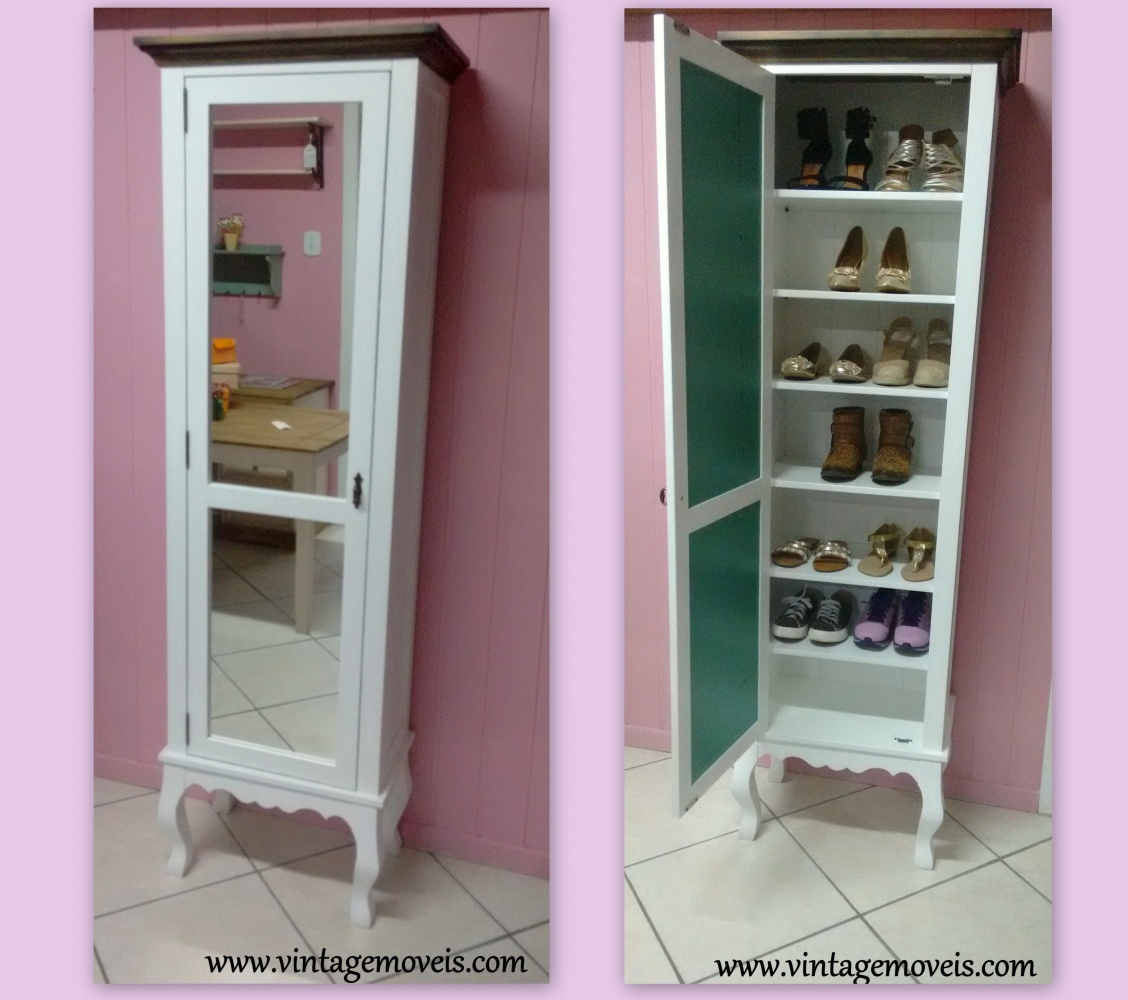 Sapateira Luis Felipe c. Espelho Branca Laqueada c. Castanho Envelhecido (0,60L x 0,36P x 1,90A) 