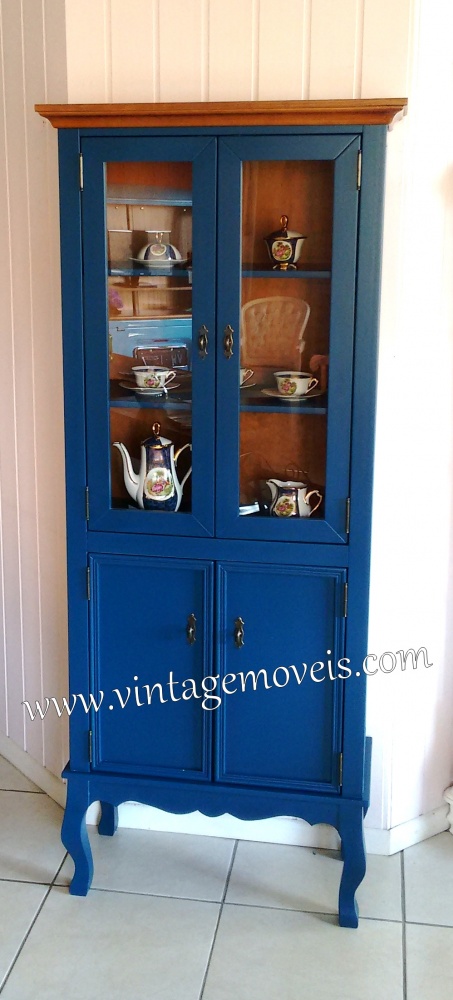 Armário Cristaleira Luis Felipe c. 04 Portas Azul Bic c. Castanho (0,79L x 0,36P x 1,90A)